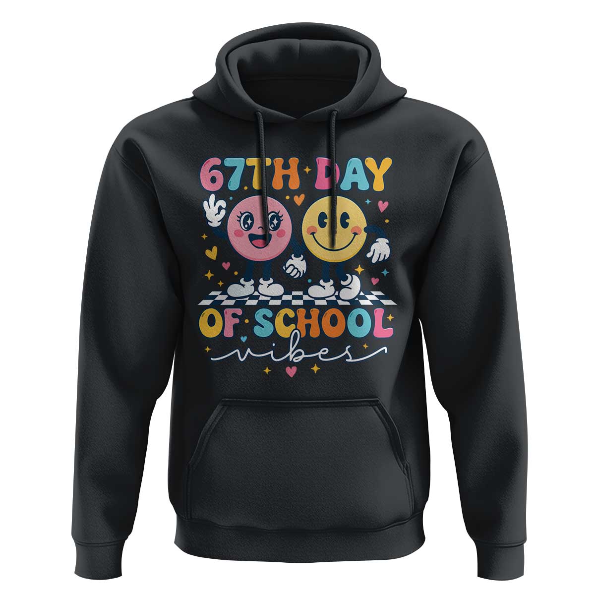 67th Day of School Vibes Hoodie Cute Retro Smiling Face for Students & Teachers - Wonder Print Shop