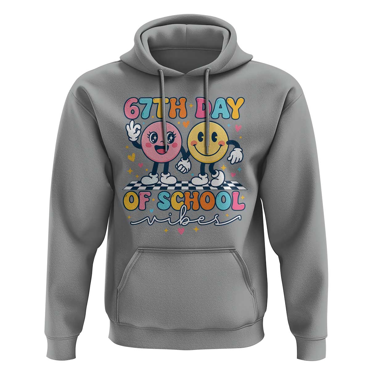 67th Day of School Vibes Hoodie Cute Retro Smiling Face for Students & Teachers - Wonder Print Shop