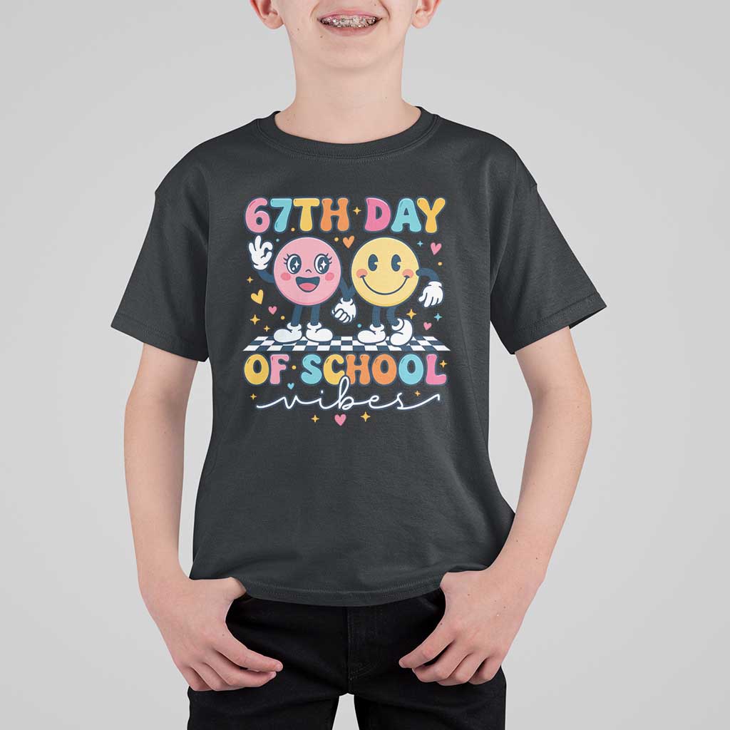67th Day of School Vibes T Shirt For Kid Cute Retro Smiling Face for Students & Teachers - Wonder Print Shop