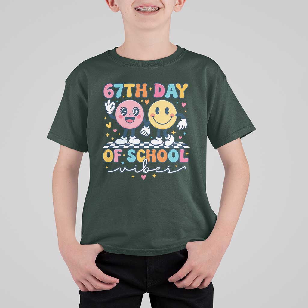 67th Day of School Vibes T Shirt For Kid Cute Retro Smiling Face for Students & Teachers - Wonder Print Shop