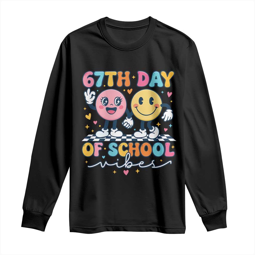 67th Day of School Vibes Long Sleeve Shirt Cute Retro Smiling Face for Students & Teachers - Wonder Print Shop