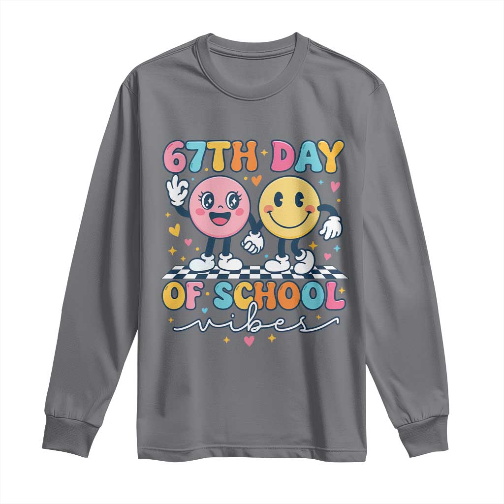 67th Day of School Vibes Long Sleeve Shirt Cute Retro Smiling Face for Students & Teachers - Wonder Print Shop