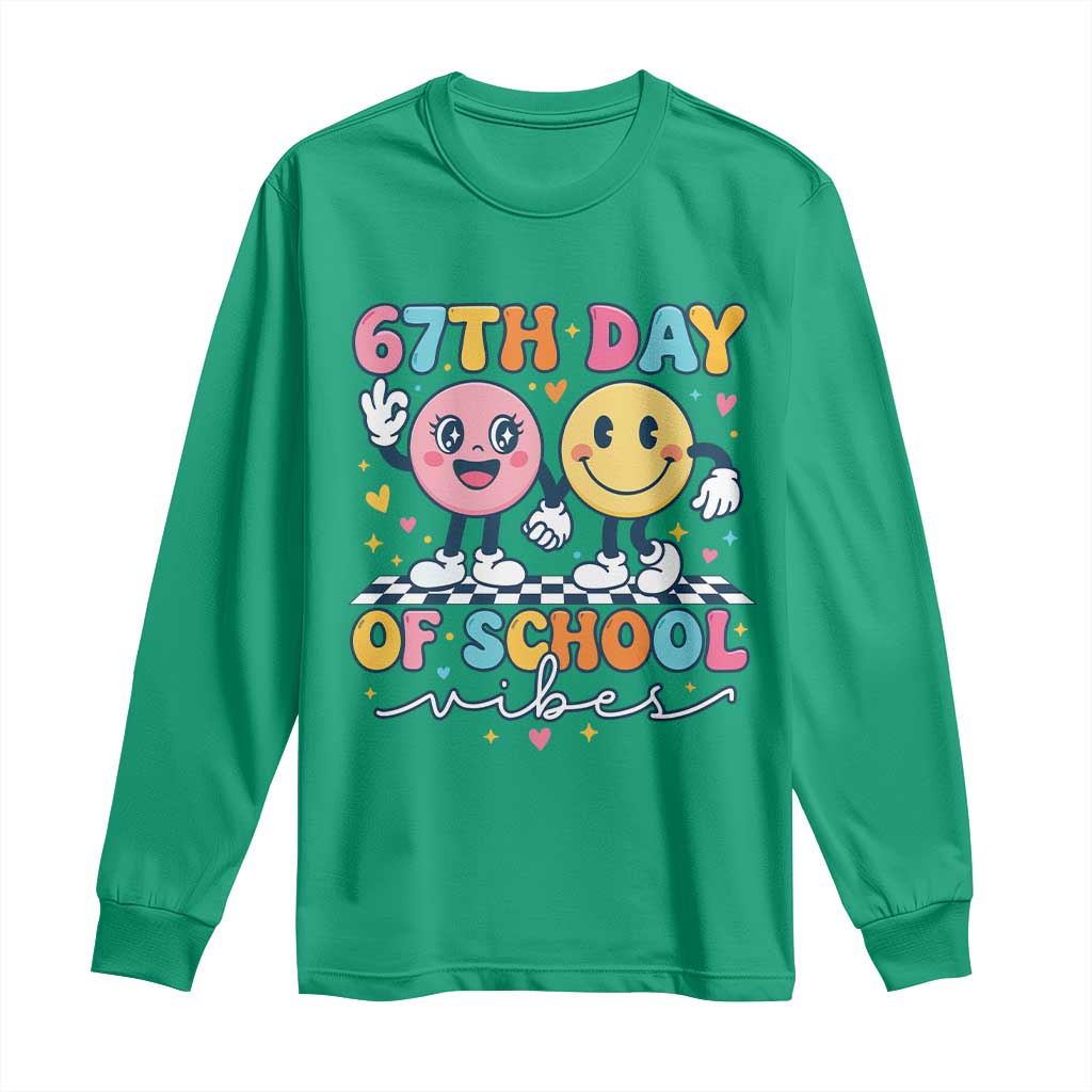 67th Day of School Vibes Long Sleeve Shirt Cute Retro Smiling Face for Students & Teachers - Wonder Print Shop