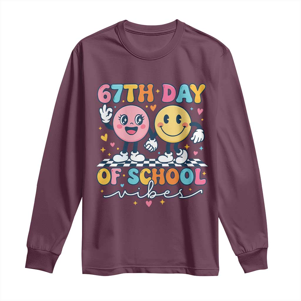 67th Day of School Vibes Long Sleeve Shirt Cute Retro Smiling Face for Students & Teachers - Wonder Print Shop