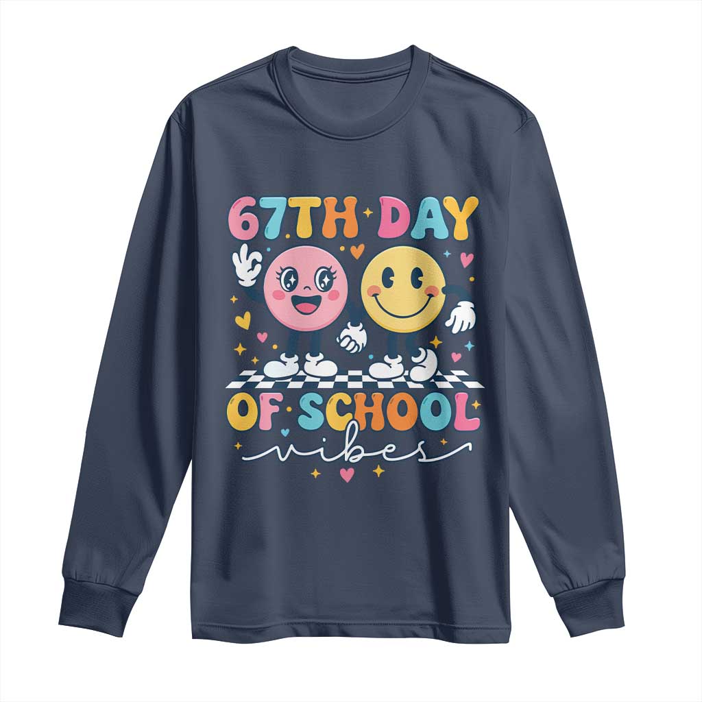 67th Day of School Vibes Long Sleeve Shirt Cute Retro Smiling Face for Students & Teachers - Wonder Print Shop
