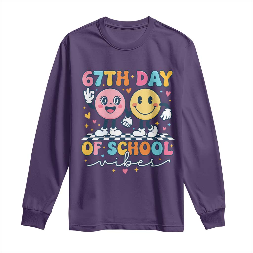 67th Day of School Vibes Long Sleeve Shirt Cute Retro Smiling Face for Students & Teachers - Wonder Print Shop