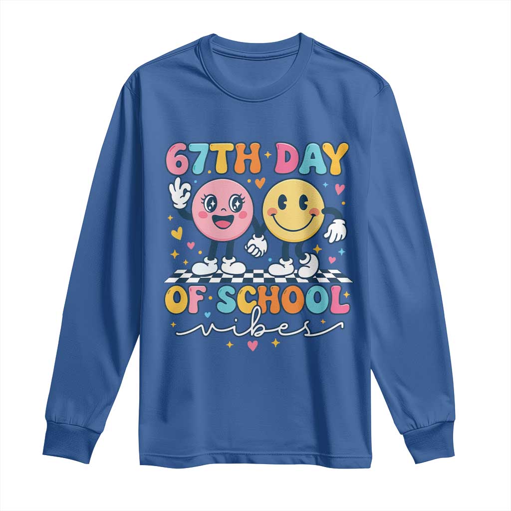 67th Day of School Vibes Long Sleeve Shirt Cute Retro Smiling Face for Students & Teachers - Wonder Print Shop