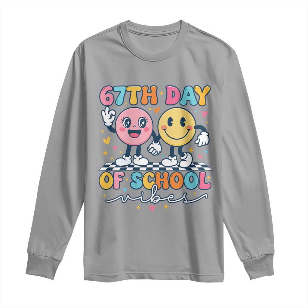 67th Day of School Vibes Long Sleeve Shirt Cute Retro Smiling Face for Students & Teachers - Wonder Print Shop