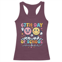 67th Day of School Vibes Racerback Tank Top Cute Retro Smiling Face for Students & Teachers - Wonder Print Shop