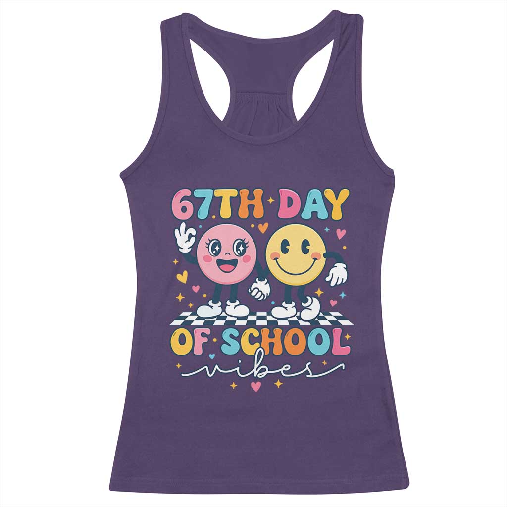 67th Day of School Vibes Racerback Tank Top Cute Retro Smiling Face for Students & Teachers - Wonder Print Shop
