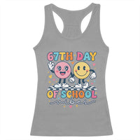 67th Day of School Vibes Racerback Tank Top Cute Retro Smiling Face for Students & Teachers - Wonder Print Shop