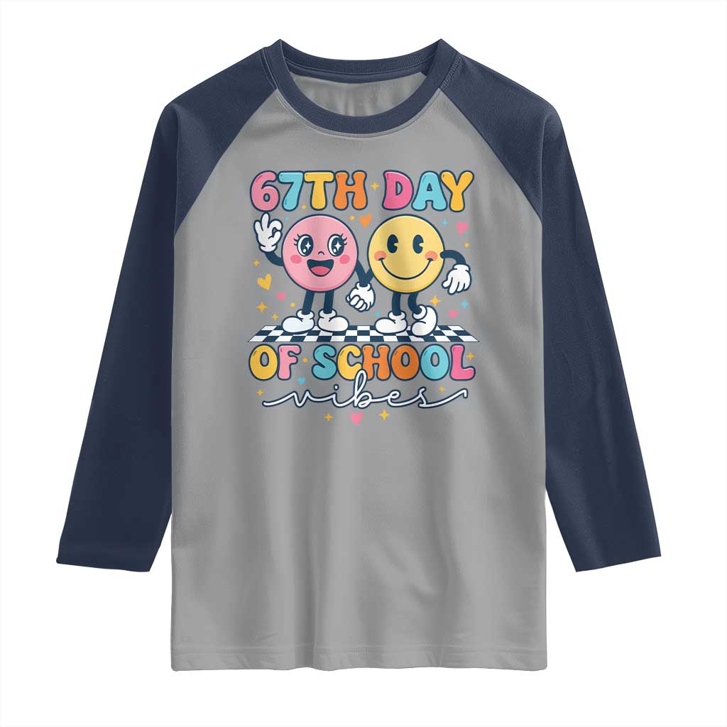 67th Day of School Vibes Raglan Shirt Cute Retro Smiling Face for Students & Teachers - Wonder Print Shop