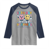 67th Day of School Vibes Raglan Shirt Cute Retro Smiling Face for Students & Teachers - Wonder Print Shop