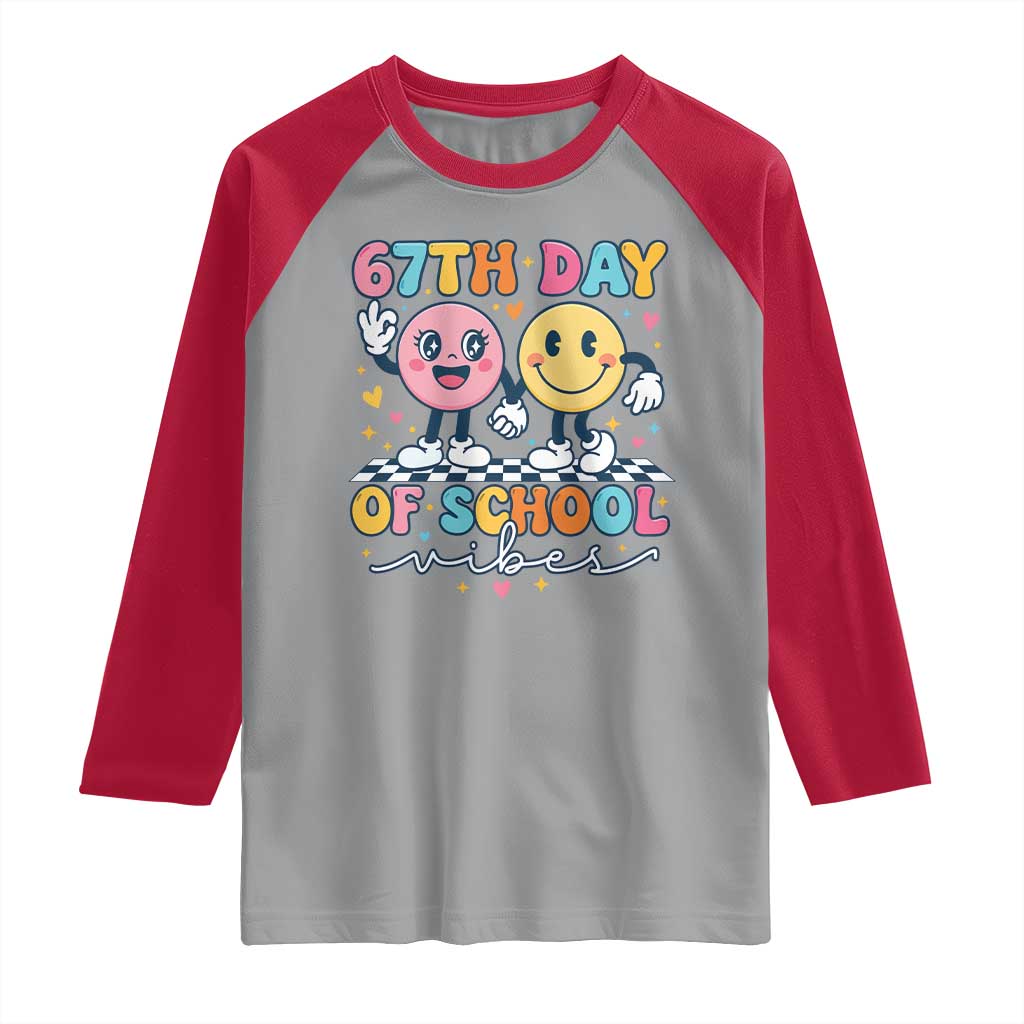 67th Day of School Vibes Raglan Shirt Cute Retro Smiling Face for Students & Teachers - Wonder Print Shop
