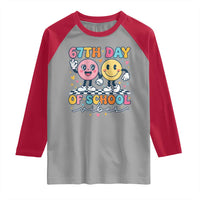 67th Day of School Vibes Raglan Shirt Cute Retro Smiling Face for Students & Teachers - Wonder Print Shop