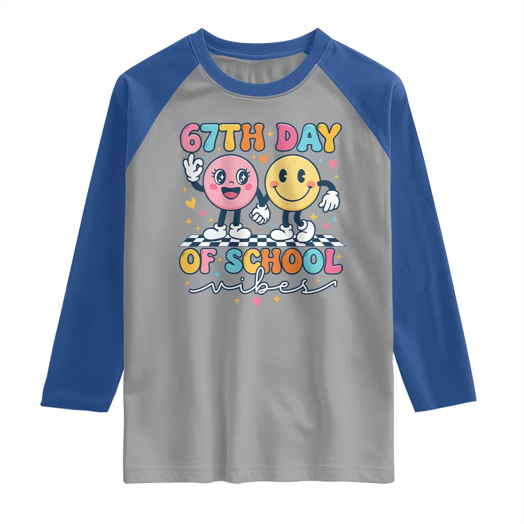 67th Day of School Vibes Raglan Shirt Cute Retro Smiling Face for Students & Teachers - Wonder Print Shop