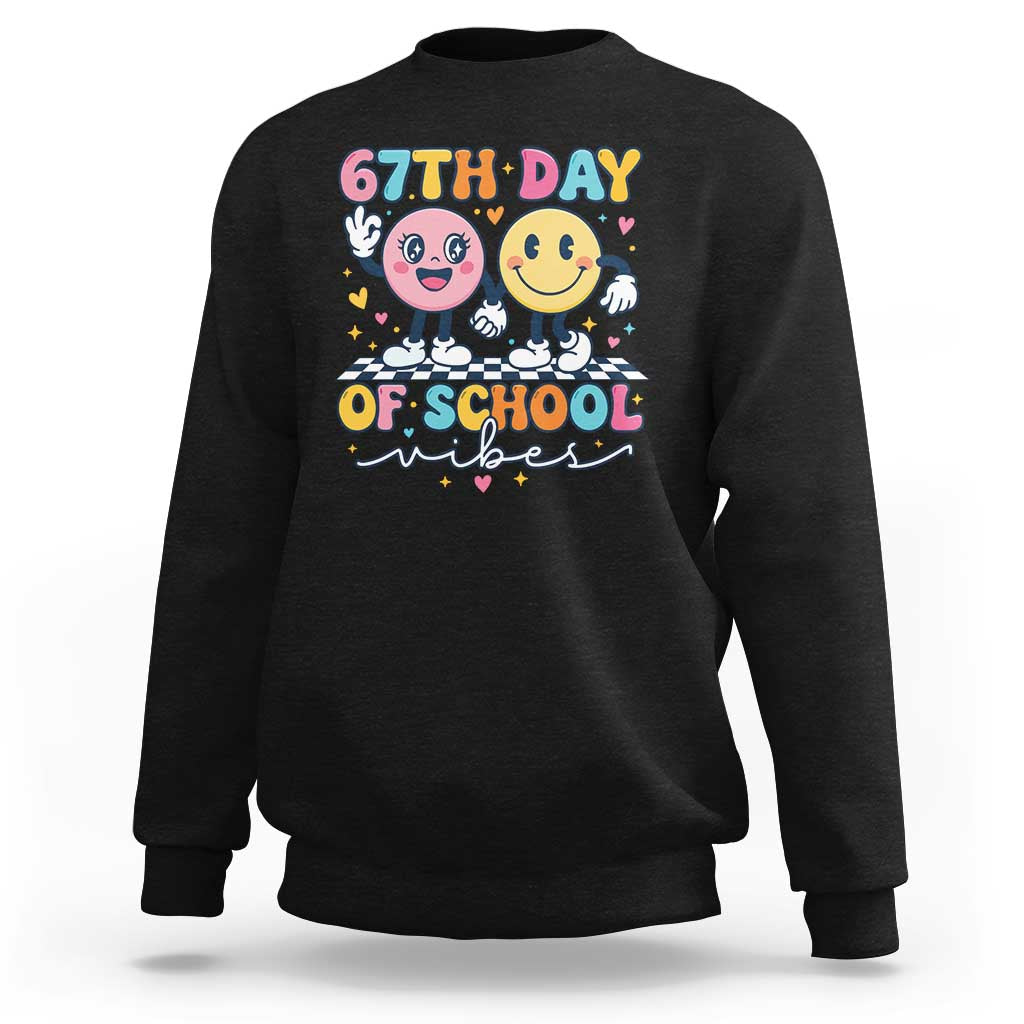 67th Day of School Vibes Sweatshirt Cute Retro Smiling Face for Students & Teachers - Wonder Print Shop