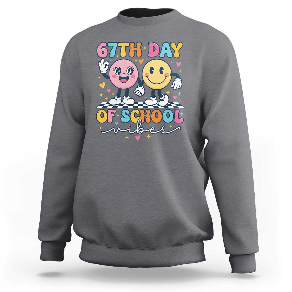 67th Day of School Vibes Sweatshirt Cute Retro Smiling Face for Students & Teachers - Wonder Print Shop