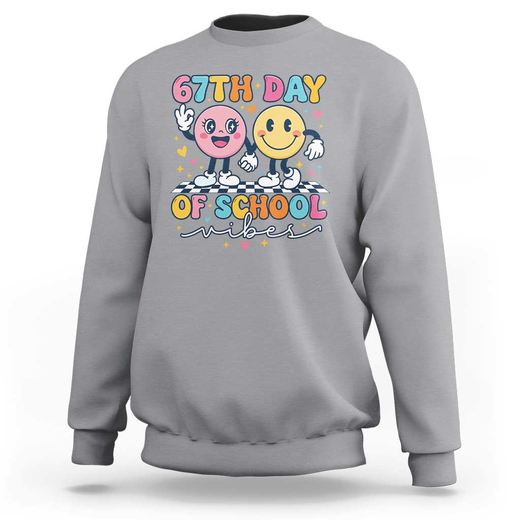 67th Day of School Vibes Sweatshirt Cute Retro Smiling Face for Students & Teachers - Wonder Print Shop