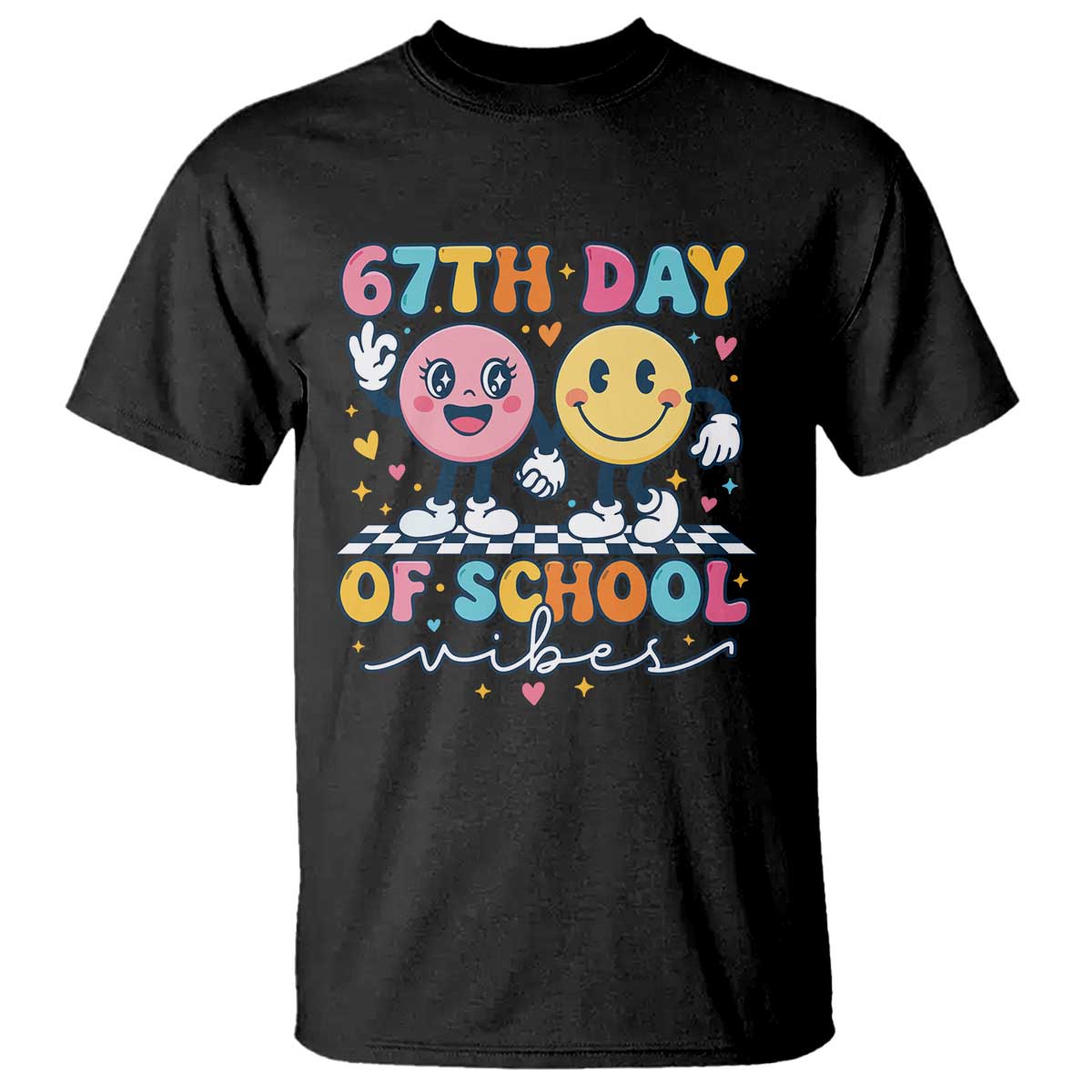67th Day of School Vibes T Shirt Cute Retro Smiling Face for Students & Teachers - Wonder Print Shop