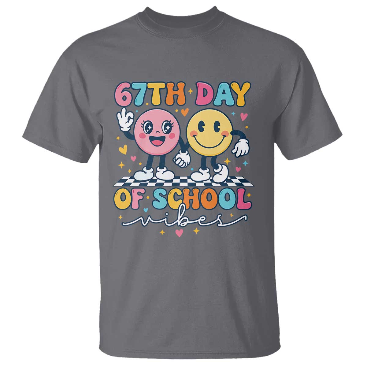 67th Day of School Vibes T Shirt Cute Retro Smiling Face for Students & Teachers - Wonder Print Shop