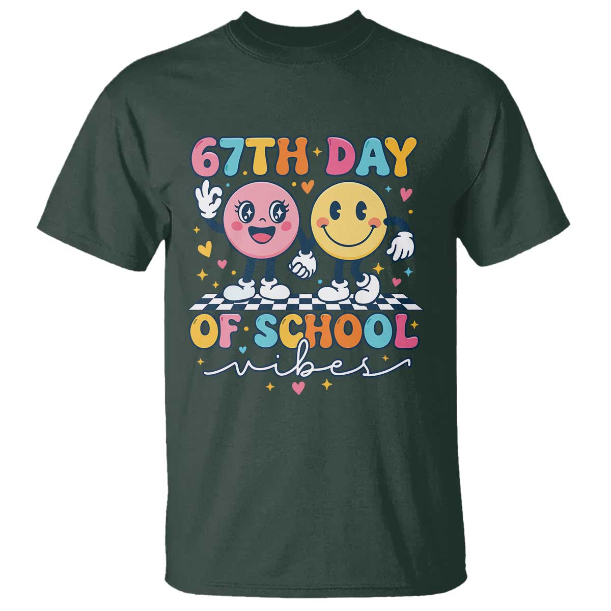 67th Day of School Vibes T Shirt Cute Retro Smiling Face for Students & Teachers - Wonder Print Shop