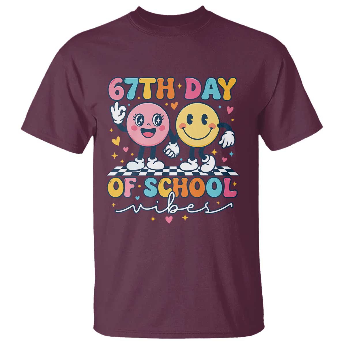 67th Day of School Vibes T Shirt Cute Retro Smiling Face for Students & Teachers - Wonder Print Shop