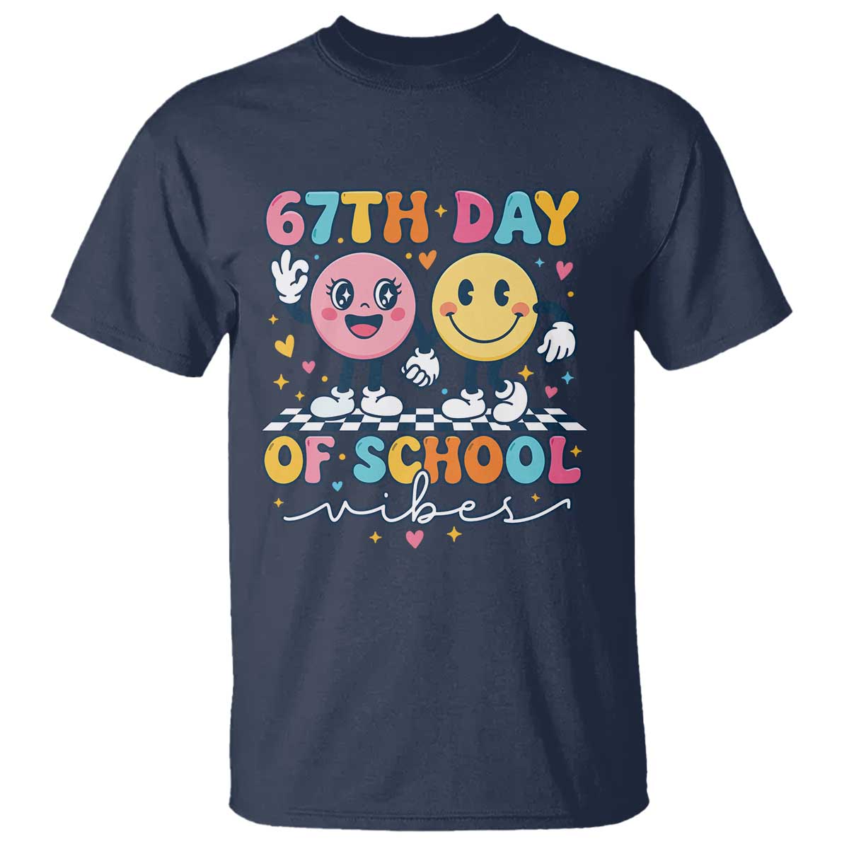 67th Day of School Vibes T Shirt Cute Retro Smiling Face for Students & Teachers - Wonder Print Shop
