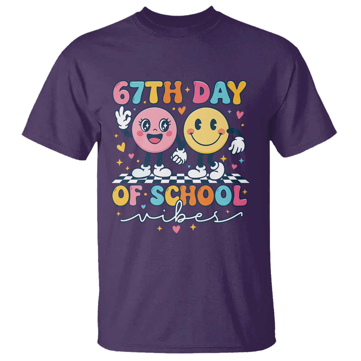 67th Day of School Vibes T Shirt Cute Retro Smiling Face for Students & Teachers - Wonder Print Shop