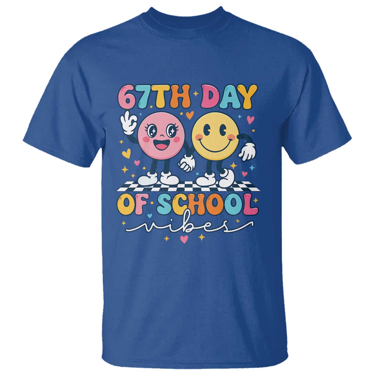 67th Day of School Vibes T Shirt Cute Retro Smiling Face for Students & Teachers - Wonder Print Shop