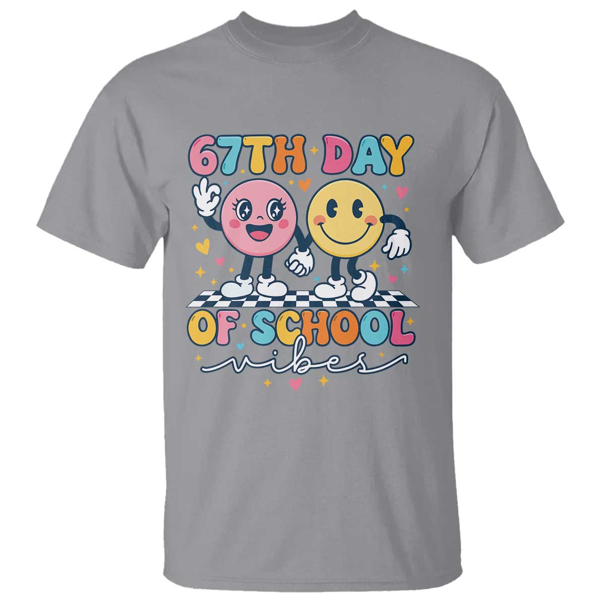 67th Day of School Vibes T Shirt Cute Retro Smiling Face for Students & Teachers - Wonder Print Shop