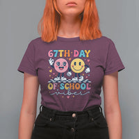 67th Day of School Vibes T Shirt For Women Cute Retro Smiling Face for Students & Teachers - Wonder Print Shop