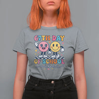 67th Day of School Vibes T Shirt For Women Cute Retro Smiling Face for Students & Teachers - Wonder Print Shop