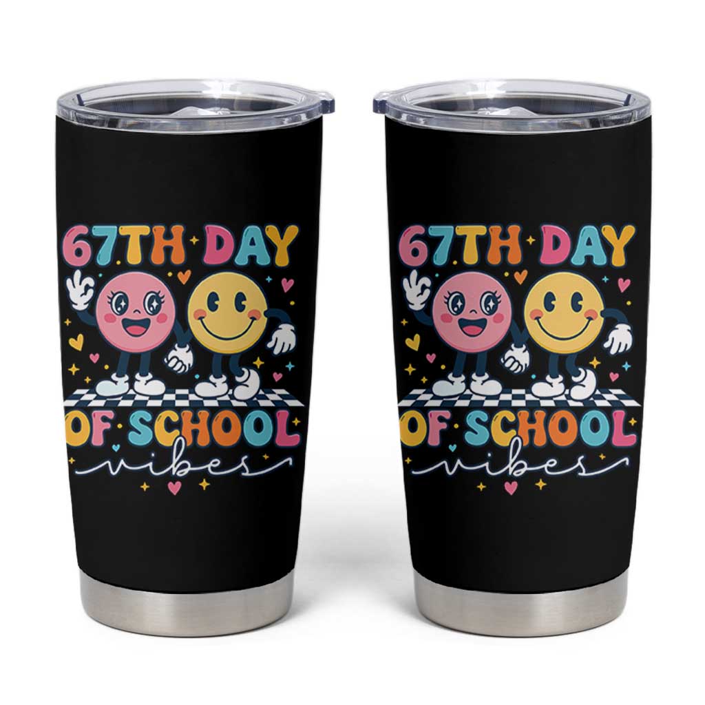 67th Day of School Vibes Tumbler Cup Cute Retro Smiling Face for Students & Teachers - Wonder Print Shop