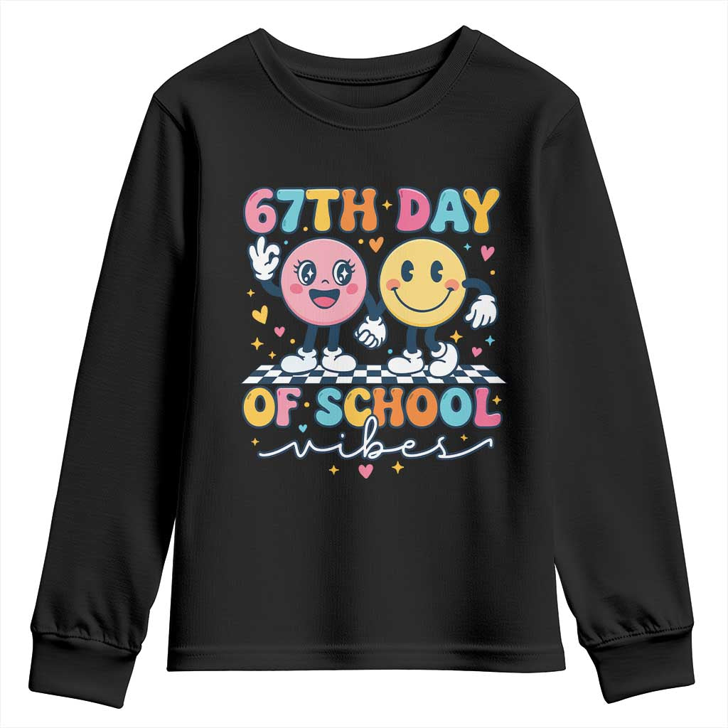 67th Day of School Vibes Youth Sweatshirt Cute Retro Smiling Face for Students & Teachers - Wonder Print Shop