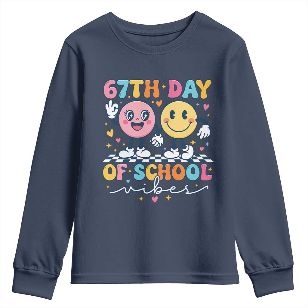 67th Day of School Vibes Youth Sweatshirt Cute Retro Smiling Face for Students & Teachers - Wonder Print Shop
