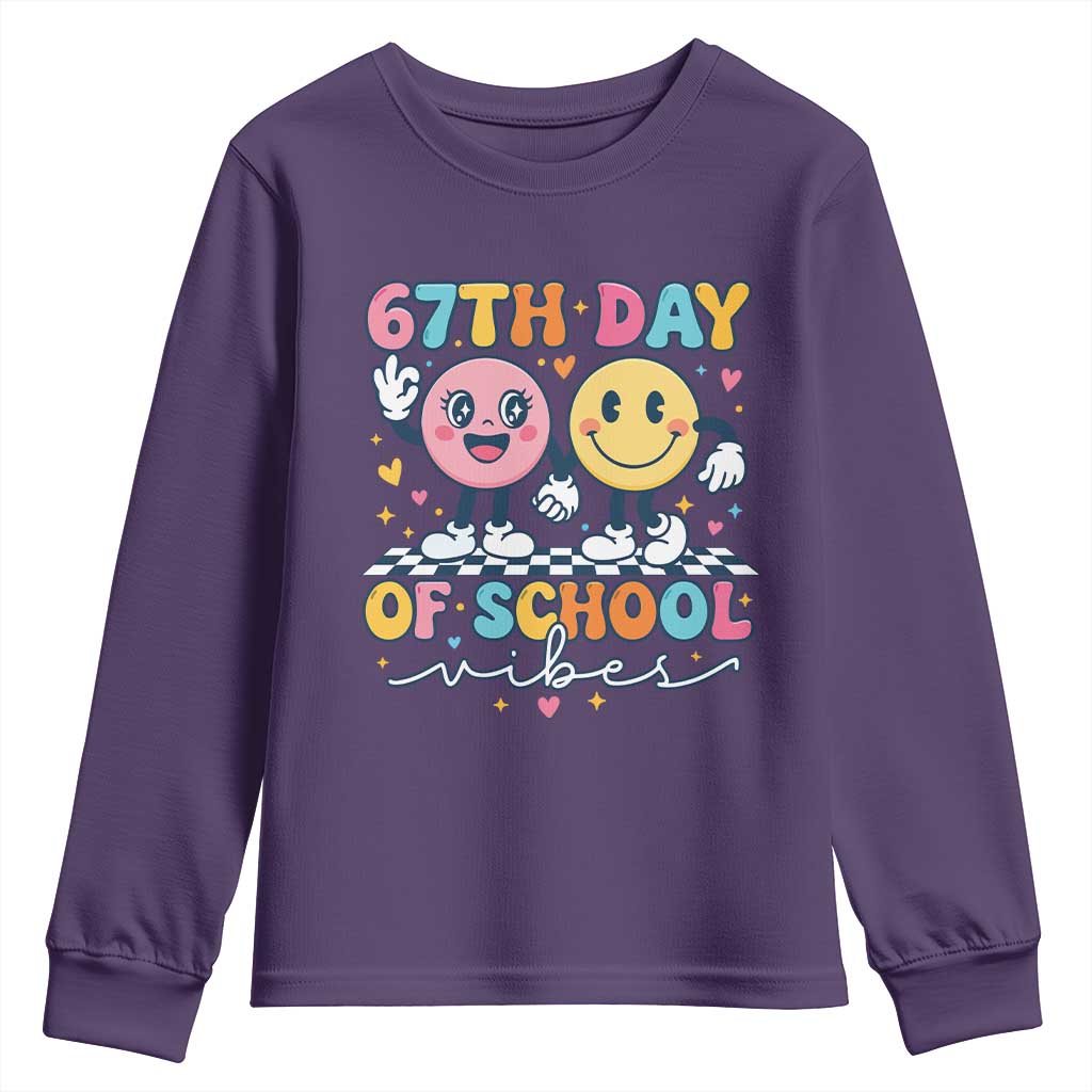 67th Day of School Vibes Youth Sweatshirt Cute Retro Smiling Face for Students & Teachers - Wonder Print Shop