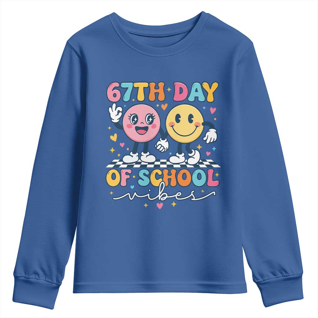 67th Day of School Vibes Youth Sweatshirt Cute Retro Smiling Face for Students & Teachers - Wonder Print Shop