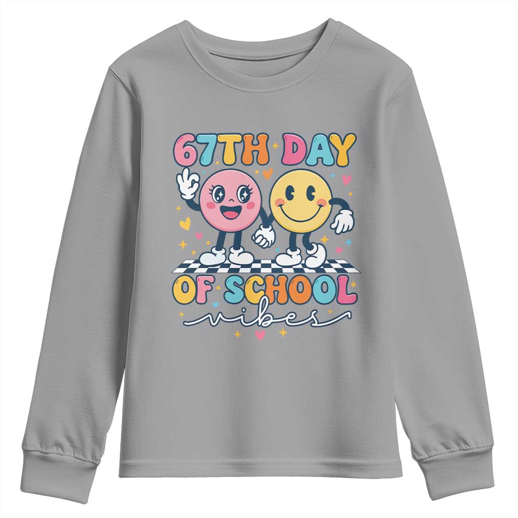 67th Day of School Vibes Youth Sweatshirt Cute Retro Smiling Face for Students & Teachers - Wonder Print Shop