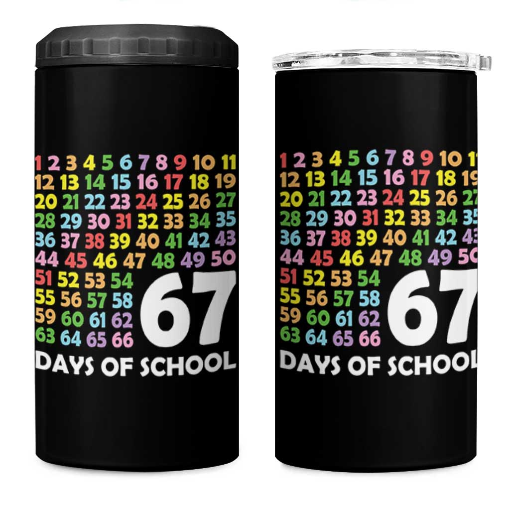 67 Days of School 4 in 1 Can Cooler Tumbler Colorful Countdown Grid Milestone Classroom Fun - Wonder Print Shop