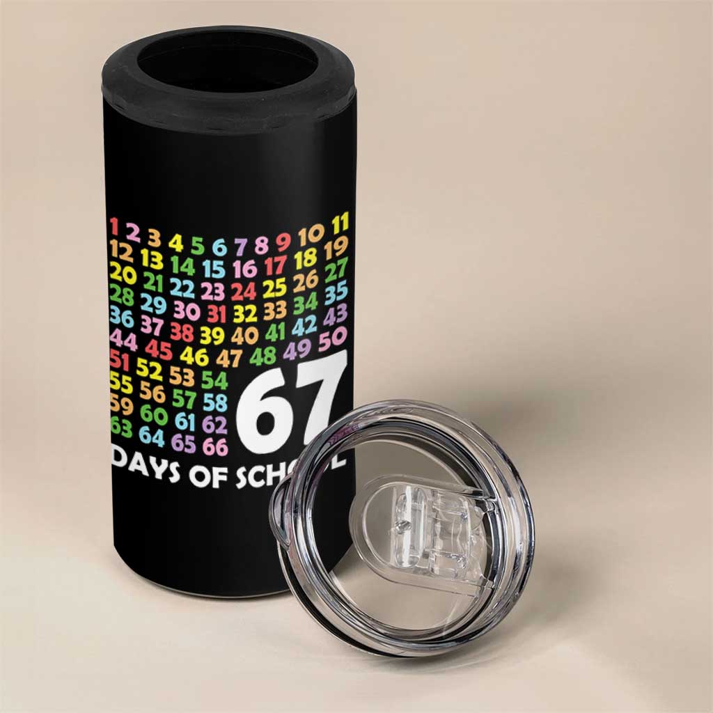 67 Days of School 4 in 1 Can Cooler Tumbler Colorful Countdown Grid Milestone Classroom Fun - Wonder Print Shop