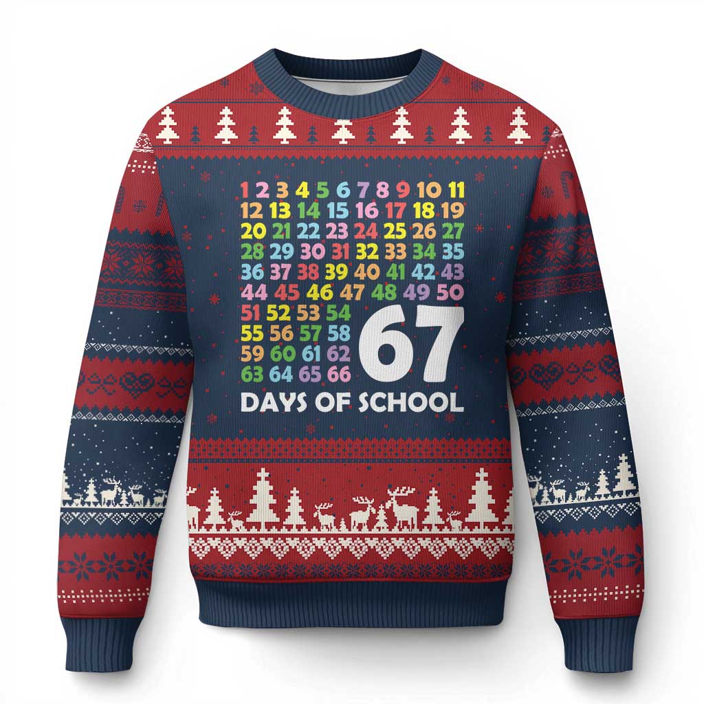 67 Days of School Ugly Christmas Sweater Colorful Countdown Grid Milestone Classroom Fun - Wonder Print Shop