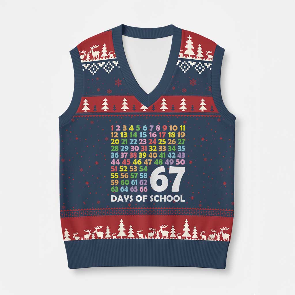 67 Days of School V-Neck Knit Sweater Vest Colorful Countdown Grid Milestone Classroom Fun - Wonder Print Shop
