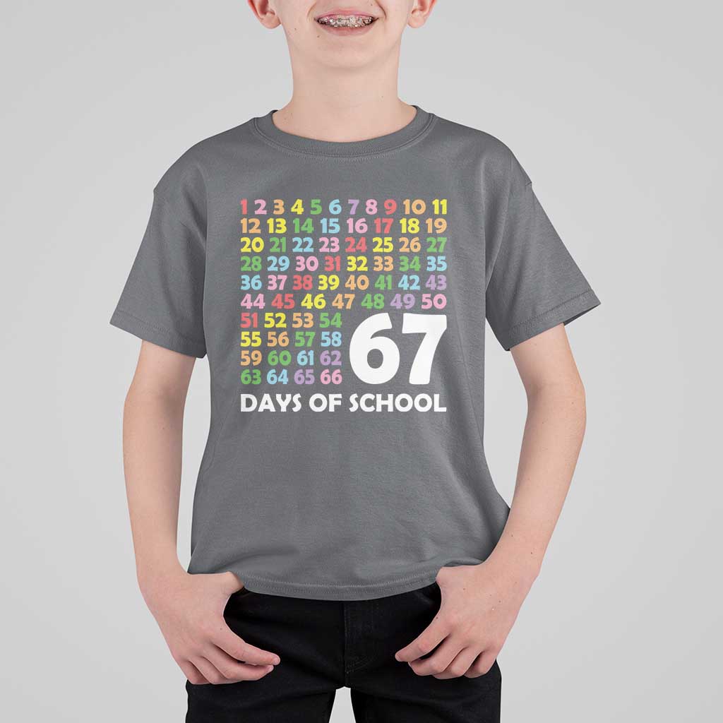 67 Days of School T Shirt For Kid Colorful Countdown Grid Milestone Classroom Fun - Wonder Print Shop