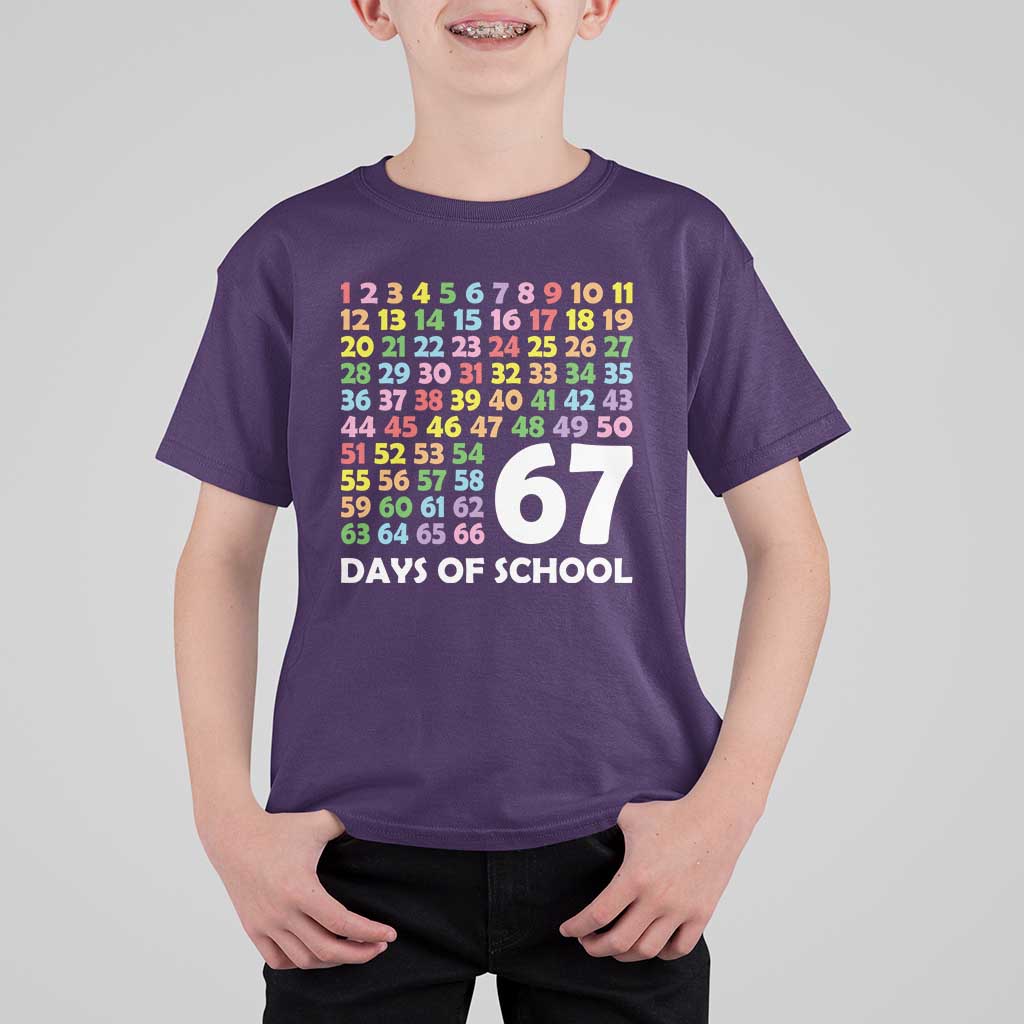 67 Days of School T Shirt For Kid Colorful Countdown Grid Milestone Classroom Fun - Wonder Print Shop
