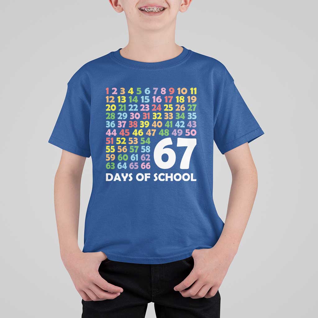 67 Days of School T Shirt For Kid Colorful Countdown Grid Milestone Classroom Fun - Wonder Print Shop