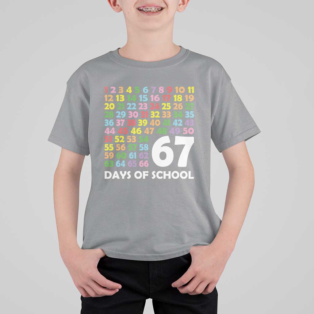 67 Days of School T Shirt For Kid Colorful Countdown Grid Milestone Classroom Fun - Wonder Print Shop