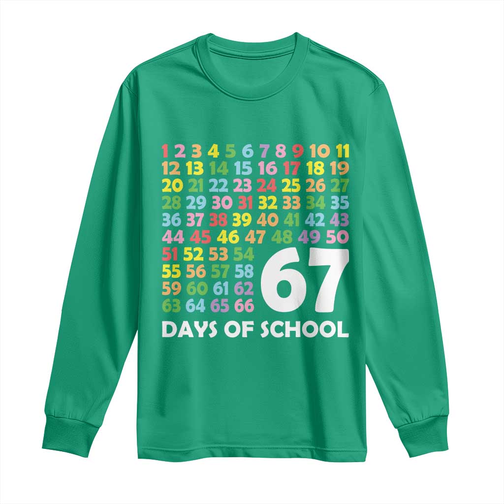 67 Days of School Long Sleeve Shirt Colorful Countdown Grid Milestone Classroom Fun - Wonder Print Shop