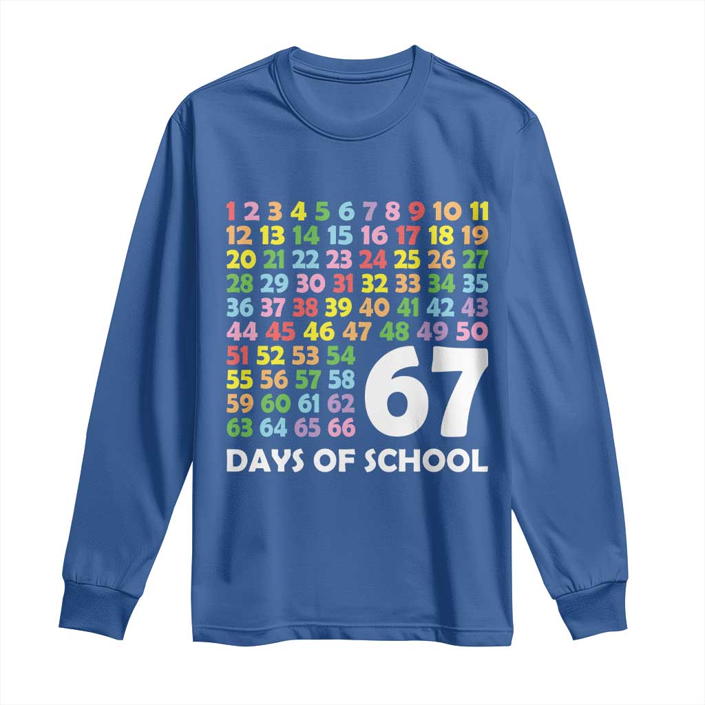 67 Days of School Long Sleeve Shirt Colorful Countdown Grid Milestone Classroom Fun - Wonder Print Shop