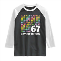 67 Days of School Raglan Shirt Colorful Countdown Grid Milestone Classroom Fun - Wonder Print Shop
